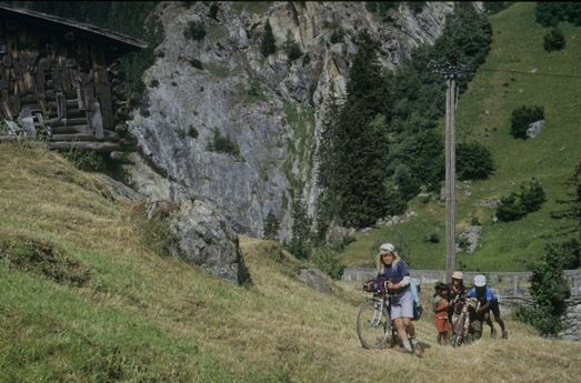 Switzerland: nice camping spots are not always easy to access, but with bicycle always within reach