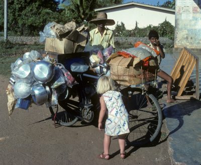 Mobile hawker with an overloaded bicycle in Sri Lanka