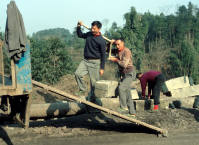 Manpower is still very important in China, we were surprised to see what people moved with bare hands