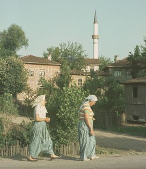 Anatolian wifes with rocket type minarets in background